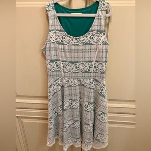 Yellow Star Teal and WhiteLace Midi Dress Small